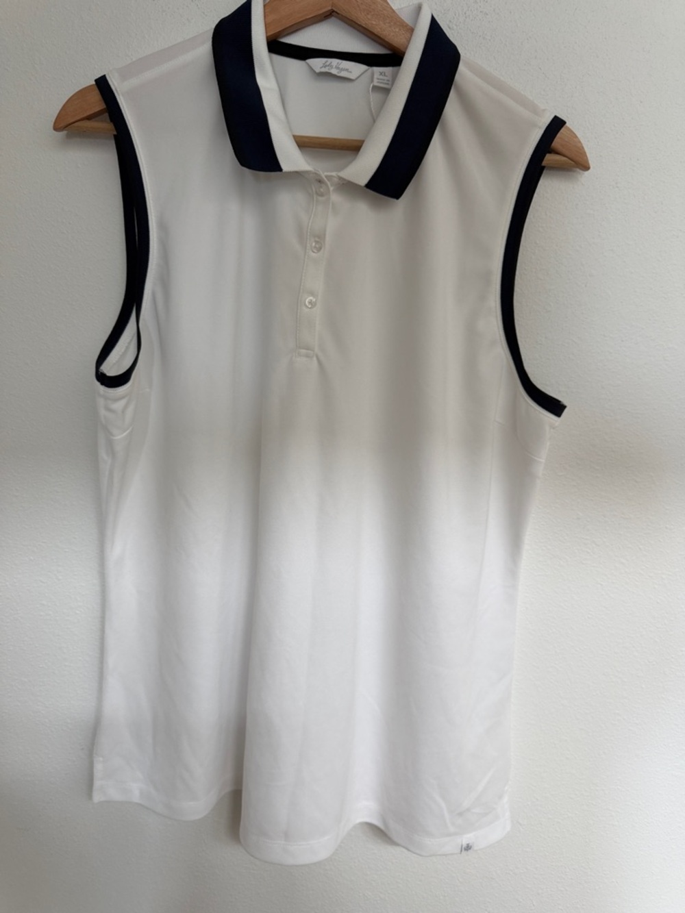 Lady Hagen White Sleeveless Polo Tank with navy Trim